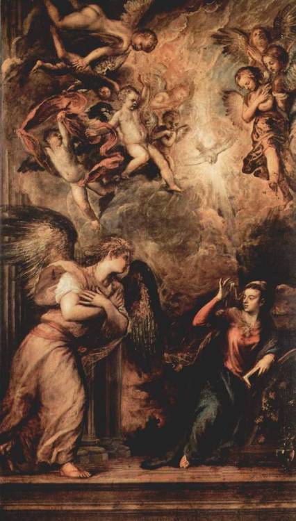 artist-titian: Annunciation, TitianMedium: oil,canvas