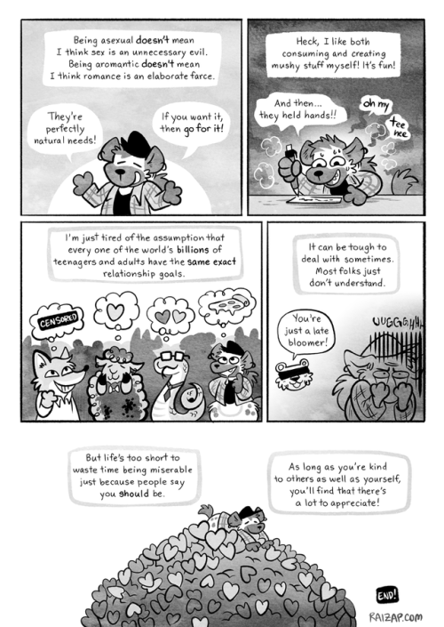 hyenafu:Here’s a comic I made about identifying as asexual and aromantic! I made it for an anthology