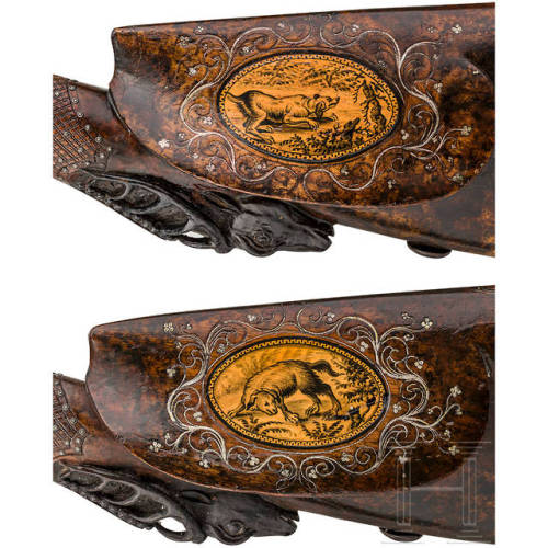 A matching pair of flintlock fowlers crafted by Johann Adreas Kuchenreuter of Regensburg, Germany, c