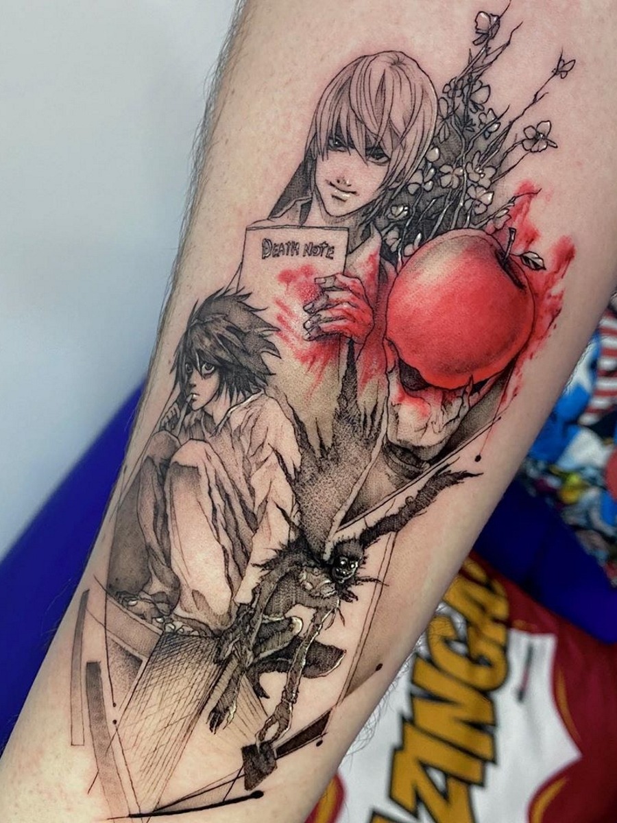 Stefan Salamone  Light Yagami and Ryuk for Jim from a few months back  Thank you for coming and getting tattooed by me was such a good day   tattoo tattooart instatattoo 