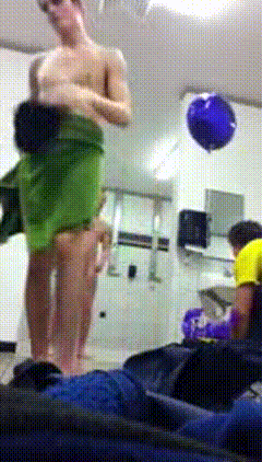 notashamedtobemen:  Boys goof around in the locker room and showers, including some