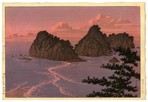 geritsel: Kawase Hasui - Islands and peninsulas from various color woodblock print series.