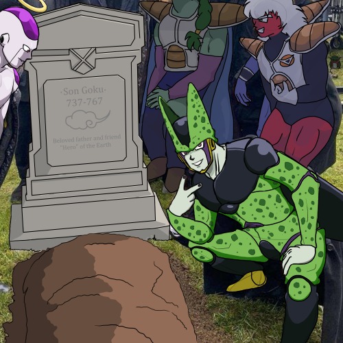 I Got This Cool Idea And I Had To Draw It!.. Cell Posing In Front Of Gokus Grave... Theres Also Something
