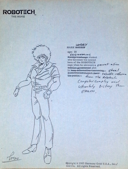 thisrobotechthing: Model sheet and bio for Mark Landry from Robotech The Movie: The Untold Story. Ye