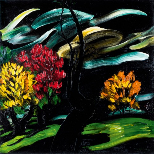 redlipstickresurrected:  Natela Iankoshvili aka ნათელა იანკოშვილი (Georgian, 1918-2007, b. Gurjaani, Georgia) - Autumn at Gombori, 1979, Paintings: Oil on Canvas