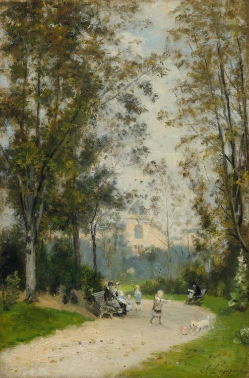 Stanislas Lépine (French, 1836-1892)Le Parc du Trocadero, 1878-80Oil on wood, 23.8 × 15