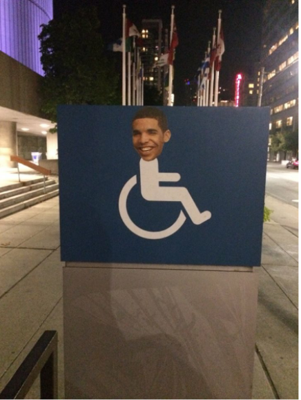 stopdrake2k14:  PEOPLE HAVE BEEN PUTTING DRAKE’S FACE ON WHEELCHAIR SIGNS AROUND TORONTO 