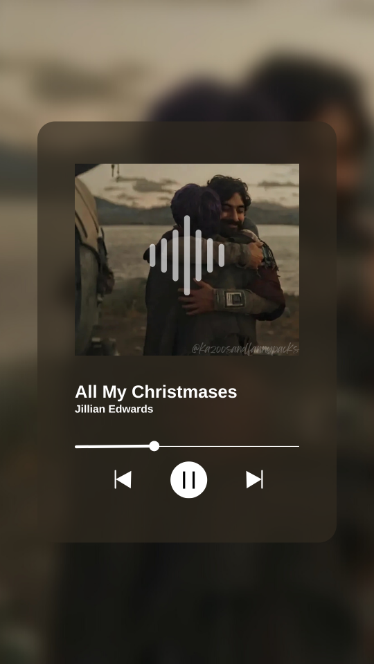 A fake screenshot of a song playing on a music player app. This one shows Sabine and Ezra's reunion hug as the album cover, with the playing track being All My Christmases by Jillian Edwards.