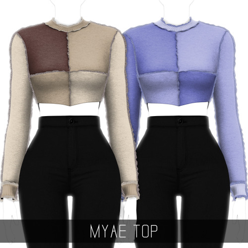 MYAE TOP Long sleeve patchwork top, with contrast stitch detail! 50 Swatches;Top Category;HQ mod com