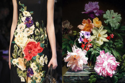 whereiseefashion:  Match #360Details at Dolce &amp; Gabbana Fall 2016 | Still Life with Flowers by Bennett Oates, oil on boardMore matches here