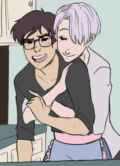 vegapen:Needed to do a quick doodle of Victor being totally ecstatic that Yuuri moved in. He probabl