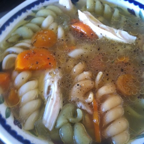 Home made chicken noodle soup. Started with vegetable broth from scratch, then to top off my extreme