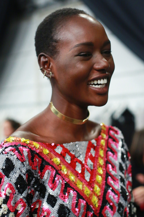 Courtneу Lee (Click, )Sarah English (Supreme,) Hui Hui (One) and Ajak Deng (IMG) backstage at Mara H