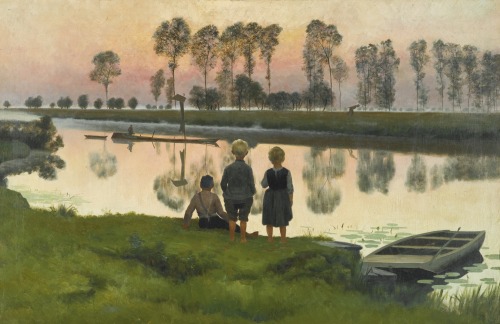 Emile Claus (Belgian 1849-1924), The Passing Boat, 1883, Oil on canvas