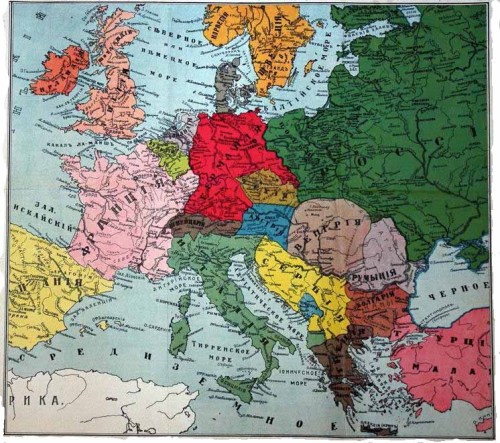 A Russian propoganda map from 1914, showing post-World War I borders after an Entente win.