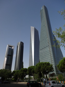 skyscraper:  houtexusa submitted:  Madrid’s Cuatro Torres Business Area (from L to R: Torre Caja Madrid, Torre PwC, Torre de Cristal &amp; Torre Espacio).     Nice 