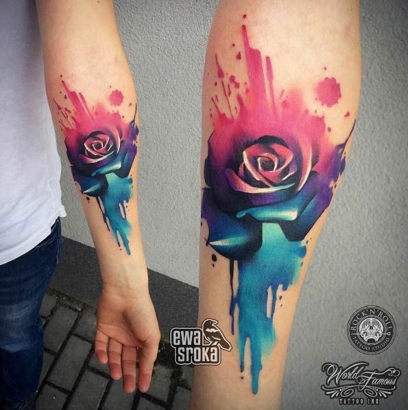 Geometric Watercolor Rose Tattoo  TATTOOGOTO