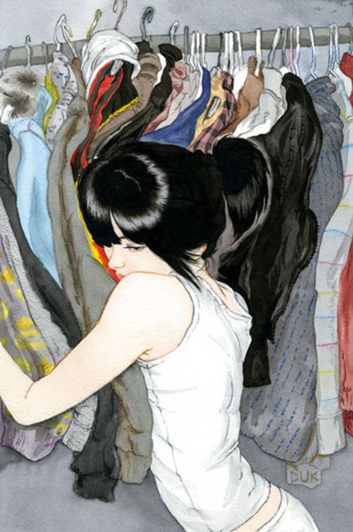 red-lipstick:Kyungduk Kim - (Korean, based LA, CA, USA) - Fashion Girl, 2008    Paintings: Watercolors