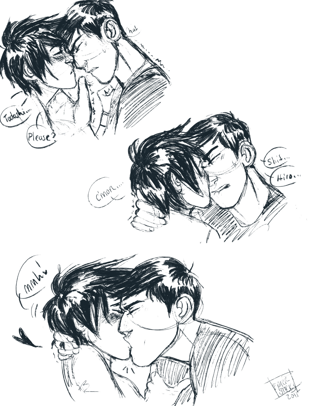 frick-sticks-and-gay-chicks:  Had the urge to draw some first time Hidashi smooches.Sorry,