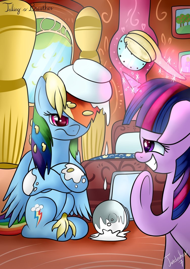 twidashlove: One breakfast accident later… Rainbow convinces Twilight to slow down