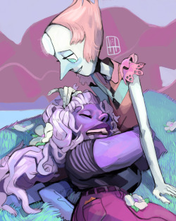 heytherechief:  Pearl and Amethyst for my super awesome amazing talented pal Mel!! CHECK OUT MEL’S TUMBLR IF YOU WANT TO SEE REALLY AMAZING ART 