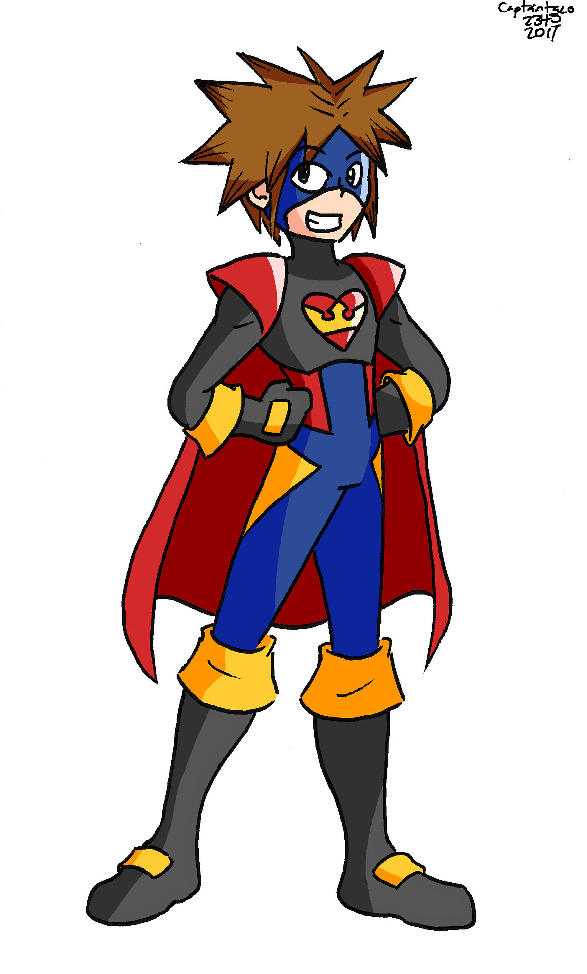 Sora in a superhero costume. I’ve been drawing a lot of Keyblades lately, but I