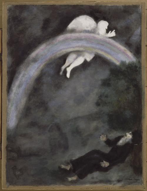 artist-chagall:Rainbow in the sky, a sign of Covenant between God and Earth, 1931, Marc ChagallSize: