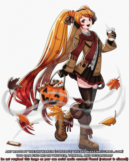 theskywaker:  pumpkin spice miku 2.0, my concept 😄 originally created last year, new illustration for this year! happy fall!  