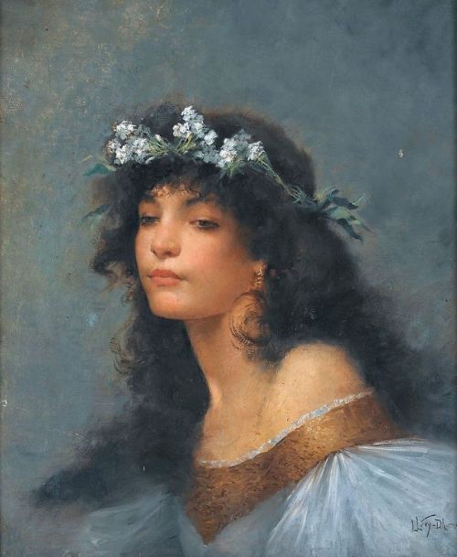 simena:Young woman with wreath of flowers in hair - Lucien Lévy-Dhurmer