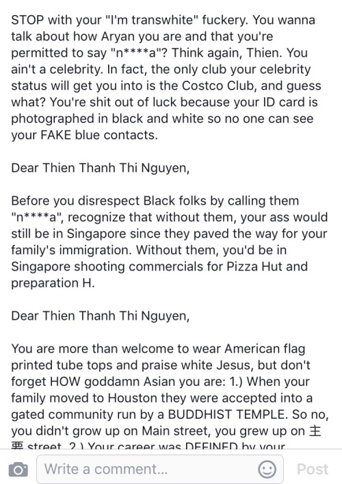 royal-piece-of-shit:  lyonnnss:  be-blackstar:  withallduedisrespect:  Yo they read her to filth.  Reblogging without the anti-Asian commentary.  shittttt   