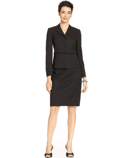 Le Suit Three-Button Beaded Skirt Suit