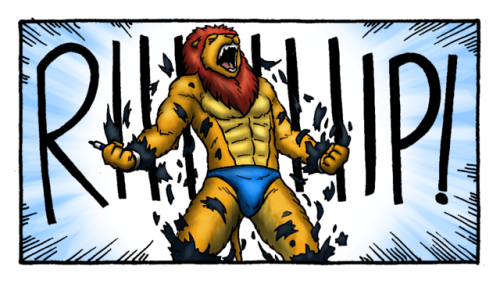 Lion FlexThis is a single colored panel from the comic done by Megawolf  https://www.furaffinity.net/view/31831505/ I couldn’t resist, seeing the lion in such cute undies~Posted using PostyBirb