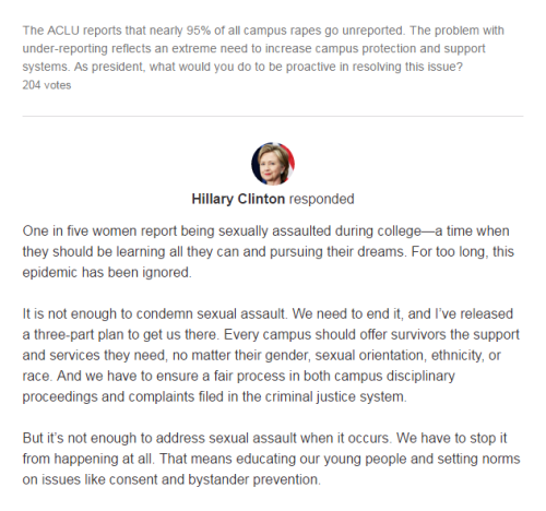 TW for rape, sexual assaultPRESIDENTIAL CANDIDATES BERNIE SANDERS AND HILLARY CLINTON RESPOND TO A C