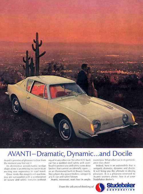 Ad for the Studebaker Avanti, 1963.