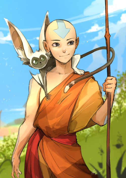 theartisticapparition: My favorite protagonist! Heres a sketch of Aang Its a crime i dont draw him e