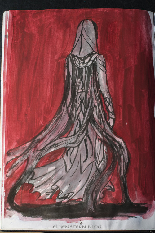 Drawing practice with mistcloaks.Ink and watercolour