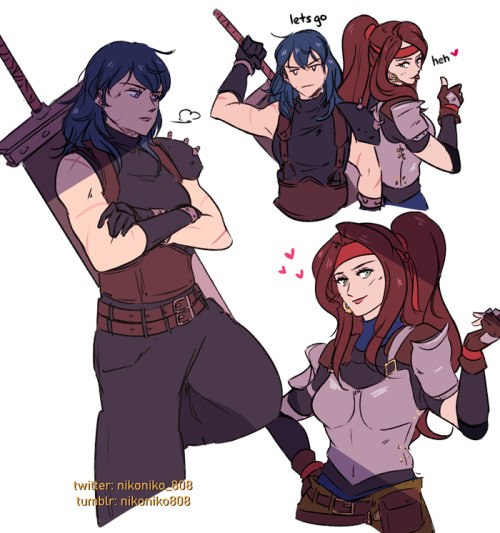 nikoniko808:  Some Byleth and Dorothea doodles as Cloud and Jessiepatreon | twitter 
