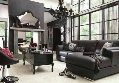 Mod goth living room? Simple, sleek, and killing it with style