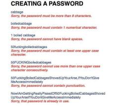 mbisthegame:  I read password as fucking cabbage. What is wrong with me. 