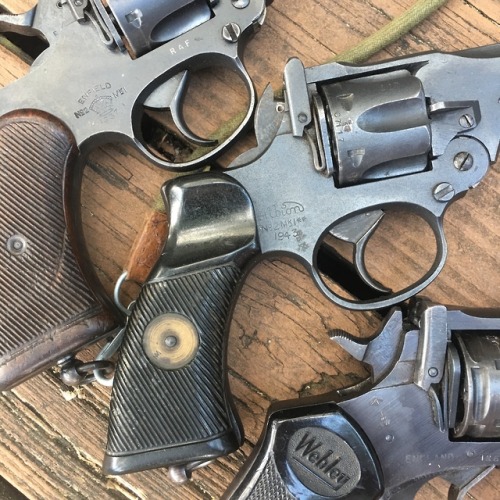 Some British WWII revolvers. Albion and Enfield No2Mk1 and a Webley revolver as well as a Smith and 