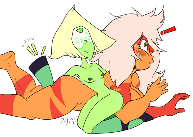 They’re wrasslin’ after sex, and Peridot shows Jasper the “disappearing finger