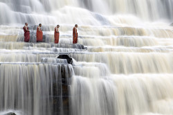 Lati-Will:meditating Monks At Pangour Falls; Dalat, Vietnam.