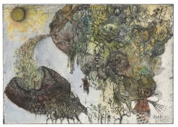 thunderstruck9:  Jake and Dinos Chapman (British, b. 1966 &amp; b. 1962), The Birth of Ideas, 2007. Hand coloured hard ground etching on Arches, image: 29.2 x 41.9 cm. Sheet: 49.5 x 59 cm. 