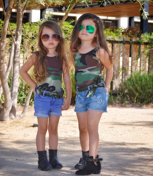 Cuties in camo!Leotards from The Leotard Shop! Harlow’s shorts are from Zara, her sunglasses are fro