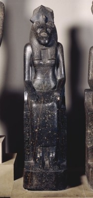 ancientpeoples:  Granodiorite figure of Sekhmet Sekhmet was the goddess of destruction, she could control the demons that spread deceases throughout Egypt in the summer time. When pacified however, she could keep those demons away. This statue is 1m92cm