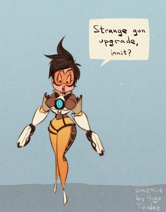   Tracer Overwatch - Cartoony PinUp - SketchBig guns are powerful, beware how you