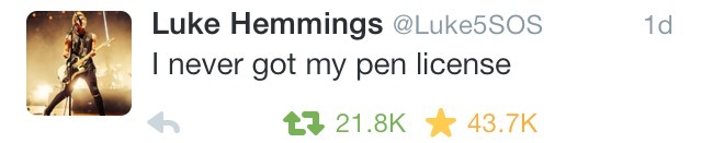 5secondsofsummer-fanpage:  A pen license: Being given permission to write your school