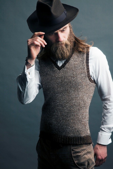 maninpink:  Wide Brim Fedora, Sweater Vest, Button Down | If you know where to buy