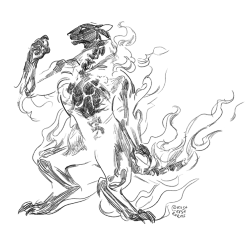 getting around to uploading a couple of twitter drawings that I still like! Lurk - smoke/fire cat of