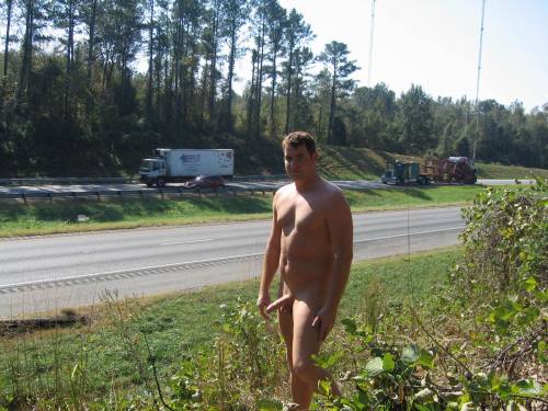 nakedism:  ilovenakedjason:  Hot Exhibitionist by Busy highway  Ballsy.